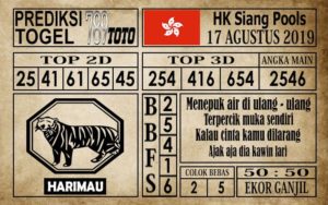Prediksi Hongkong Pools Siang 17 Agustus 2019