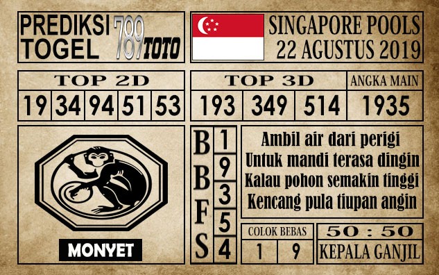 Prediksi Singapore Pools 22 Agustus 2019