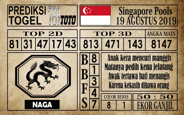 Prediksi Singapore Pools 19 Agustus 2019
