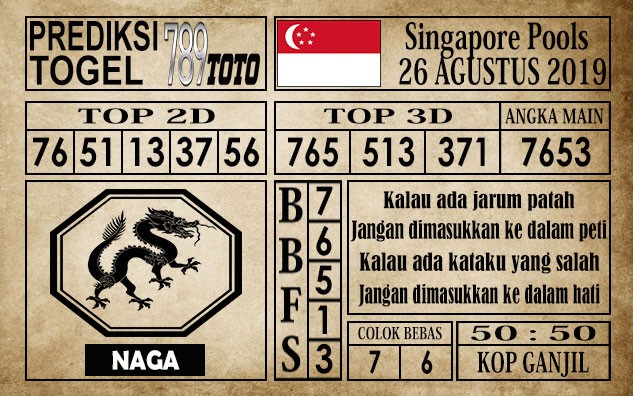 Prediksi Singapore Pools 26 Agustus 2019