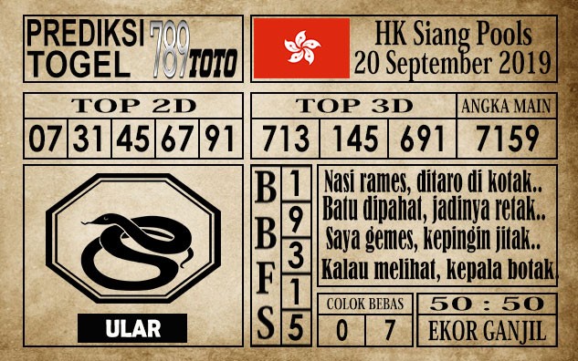 Prediksi Hongkong Siang 20 September 2019