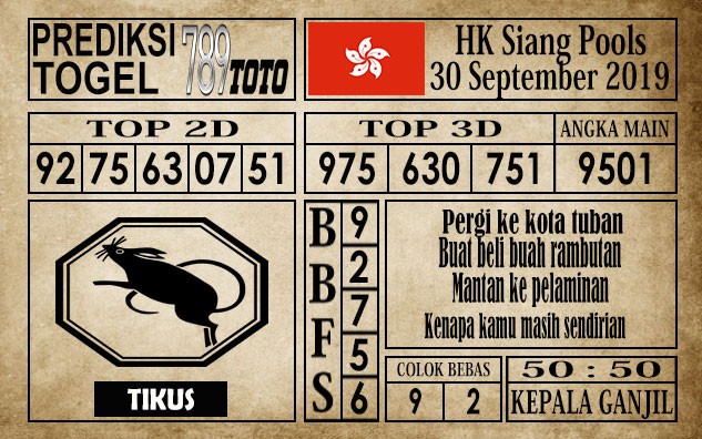 Prediksi Hongkong Siang Pools 30 September 2019