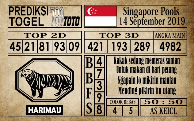 Prediksi Singapore Pools 14 September 2019