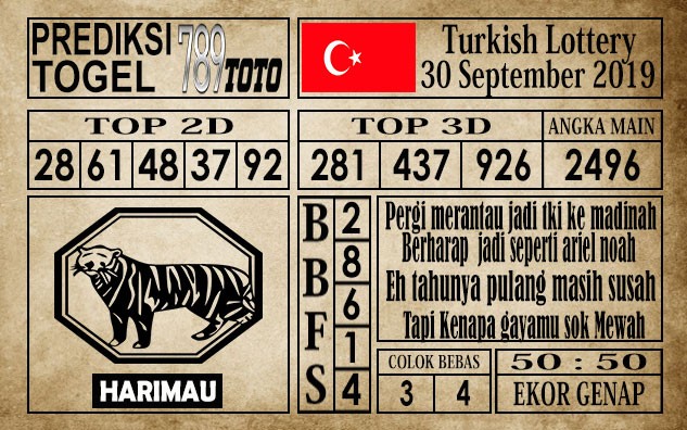 Prediksi Turkish Lottery 30 September 2019