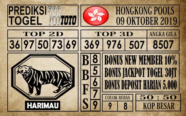 Prediksi Hongkong Pools 09 Oktober 2019