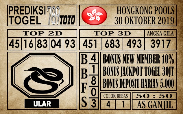 Prediksi Hongkong Pools 30 Oktober 2019