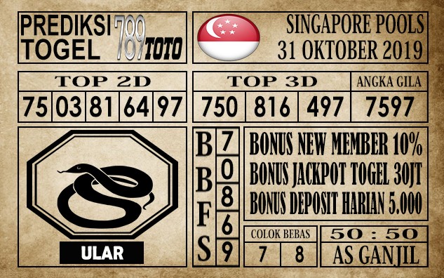 Prediksi Singapore Pools 31 Oktober 2019