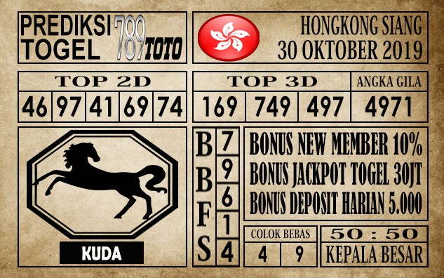 Prediksi Hongkong Siang 30 Oktober 2019 789TOTO