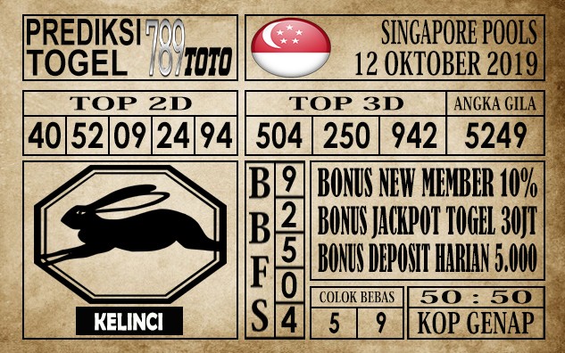 Prediksi Singapore Pools 12 Oktober 2019