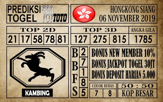 Prediksi Hongkong Siang 06 November 2019