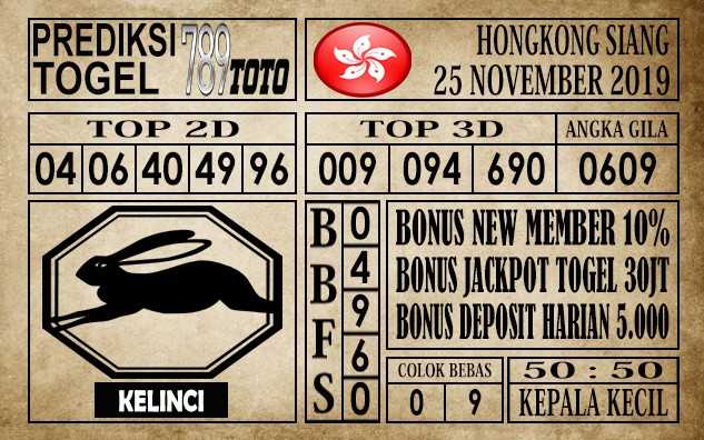 Prediksi Hongkong Siang 25 November 2019