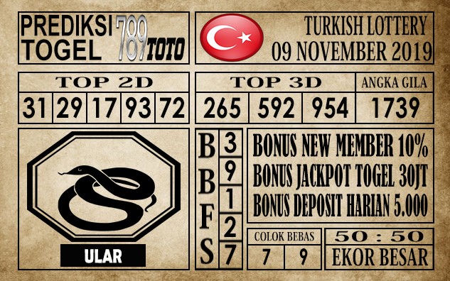 Prediksi Turkish Lottery 09 November 2019