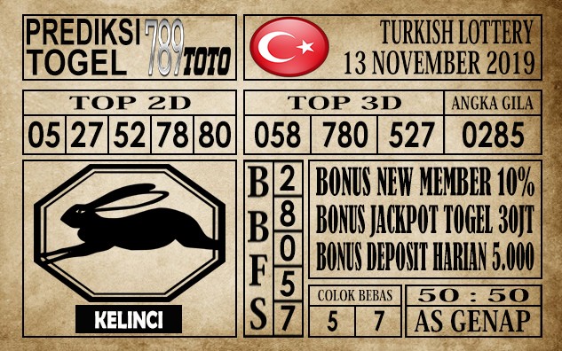 Prediksi Turkish Lottery 13 November 2019