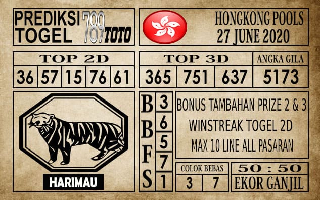 Prediksi Hongkong Pools Hari Ini 27 Juni 2020