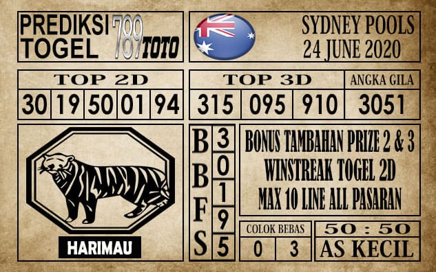 Prediksi Sydney Pools Hari Ini 24 Juni 2020
