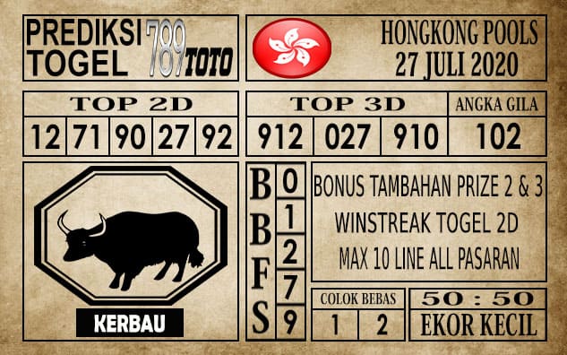 Prediksi Hongkong Pools Hari Ini 27 Juli 2020