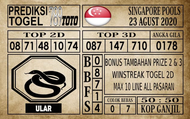 Prediksi Singapore Pools Hari ini 23 Agustus 2020