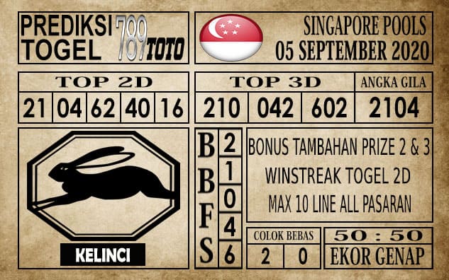 Prediksi Singapore Pools Hari ini 05 September 2020