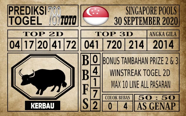 Prediksi Singapore Pools Hari ini 30 September 2020
