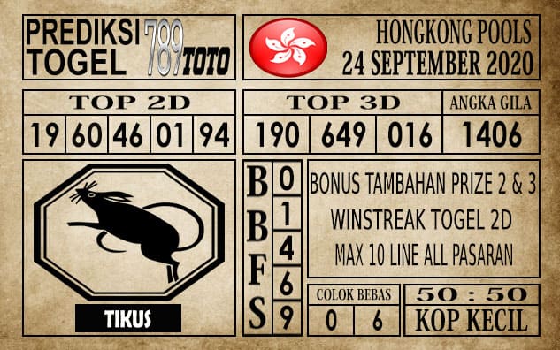 Prediksi Hongkong Pools Hari Ini 24 September 2020