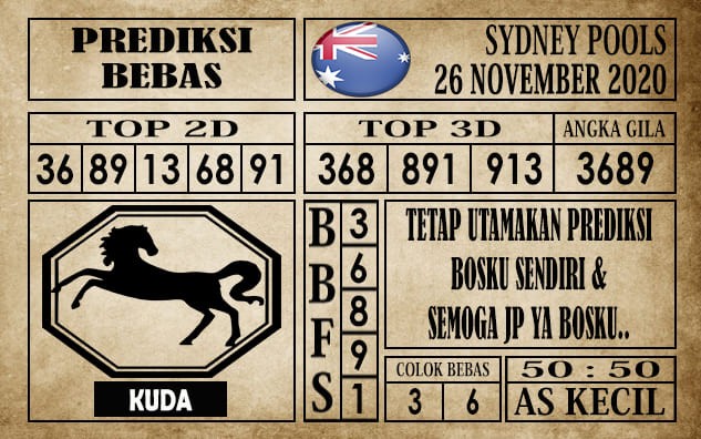 Prediksi Sydney Pools Hari Ini 26 November 2020 terupdate selalu dihadirkan sebagai pertimbangan untuk pecinta togel online dalam meracik angka unggulan