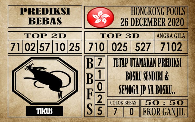Prediksi Hongkong Pools Hari Ini 26 Desember 2020