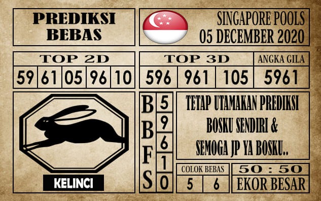 Prediksi Singapore Pools Hari ini 05 Desember 2020 terupdate selalu dihadirkan sebagai pertimbangan untuk pecinta togel online dal am meracik angka unggulan