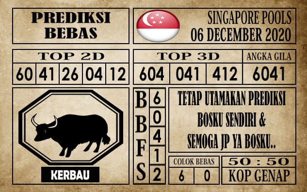 Prediksi Singapore Pools Hari ini 06 Desember 2020 terupdate selalu dihadirkan sebagai pertimbangan untuk pecinta togel online dal am meracik angka unggulan