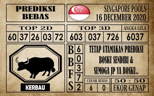 Prediksi Singapore Pools Hari ini 16 Desember 2020