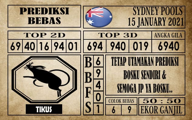 Prediksi Sydney Pools Hari Ini 15 Januari 2021