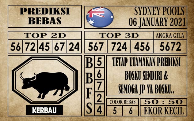 Prediksi Sydney Pools Hari Ini 06 Januari 2021 terupdate selalu dihadirkan sebagai pertimbangan untuk pecinta togel online dalam meracik angka unggulan