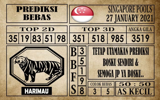 Prediksi Singapore Pools Hari ini 27 Januari 2021