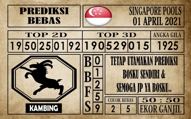 Prediksi Singapore Pools Hari ini 01 April 2021
