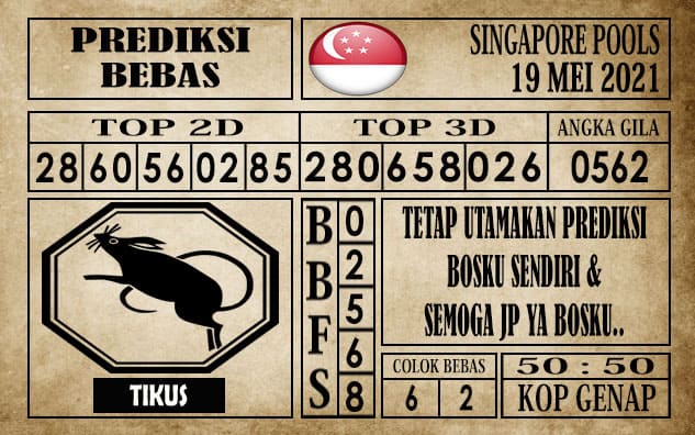 Prediksi Singapore Pools Hari ini 19 Mei 2021