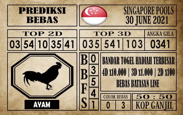 Prediksi Singapore Pools Hari ini 30 Juni 2021