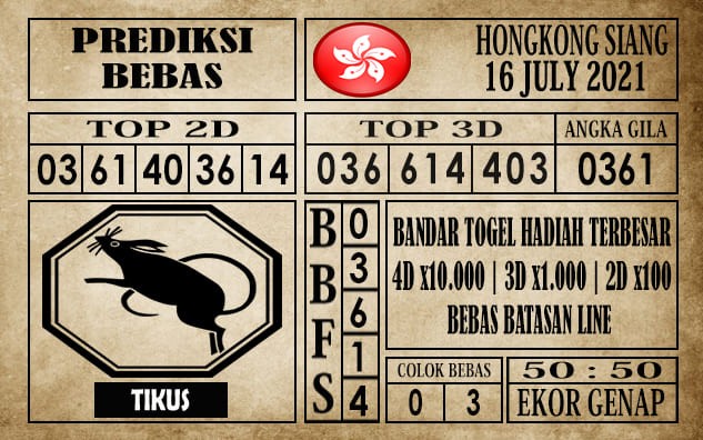 Prediksi Hongkong Siang Hari Ini 16 Juli 2021