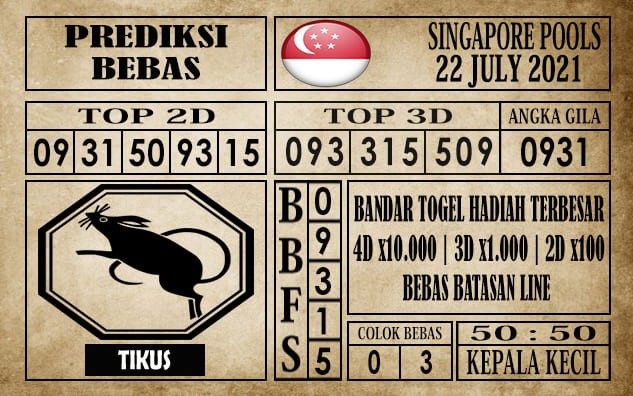 Prediksi Singapore Pools Hari ini 22 Juli 2021