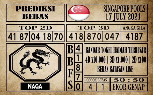 Prediksi Singapore Pools Hari ini 17 Juli 2021