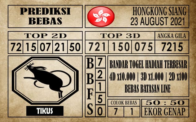 Prediksi Hongkong Siang Hari Ini 23 Agustus 2021