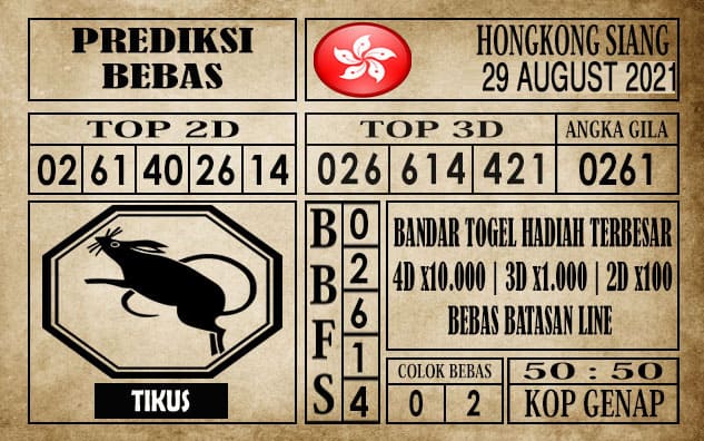 Prediksi Hongkong Siang Hari Ini 29 Agustus 2021
