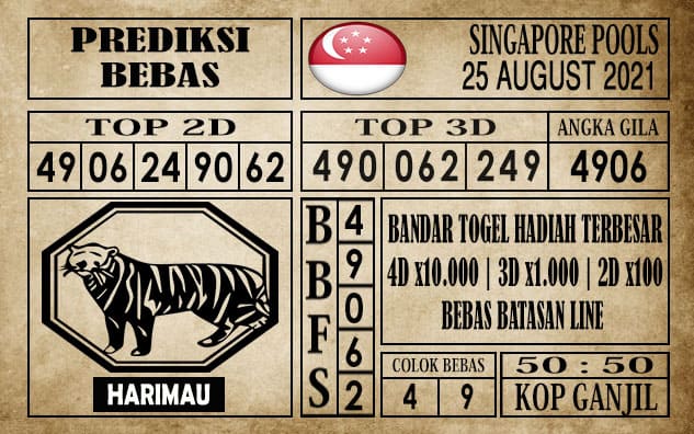 Prediksi Singapore Pools Hari ini 25 Agustus 2021