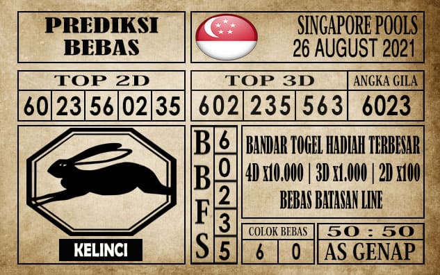 Prediksi Singapore Pools Hari ini 26 Agustus 2021