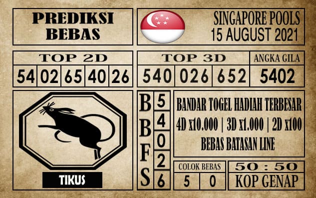 Prediksi Singapore Pools Hari ini 15 Agustus 2021